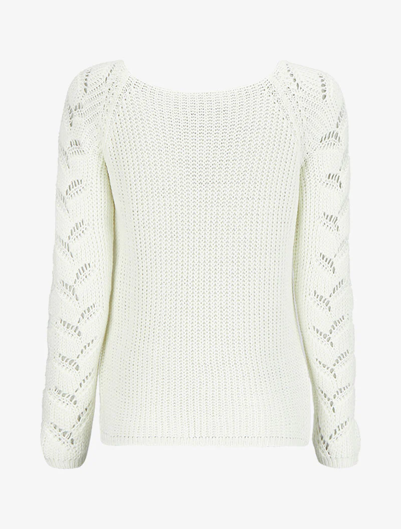 Pull en maille épaisse à manches effet tressé - Blanc - Image 2