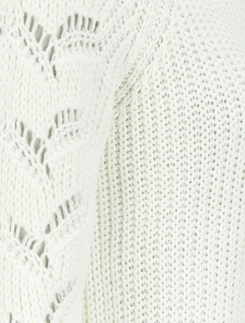 Pull en maille épaisse à manches effet tressé - Blanc - Image 3