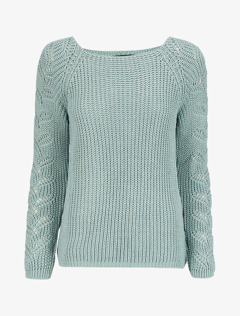Pull en maille épaisse à manches effet tressé - Bleu gris