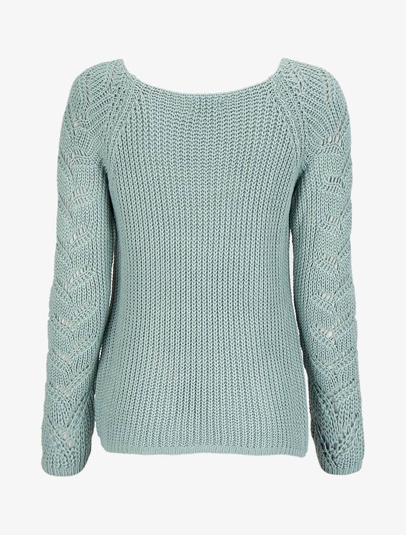 Pull en maille épaisse à manches effet tressé - Bleu gris - Image 2