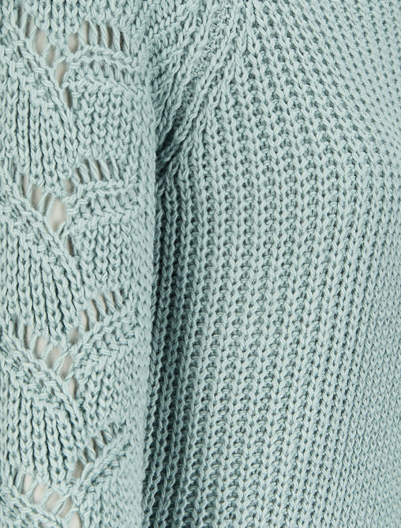 Pull en maille épaisse à manches effet tressé - Bleu gris - Image 3