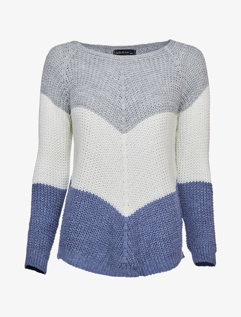 Pull en maille épaisse à motif en V tricolore - Marine