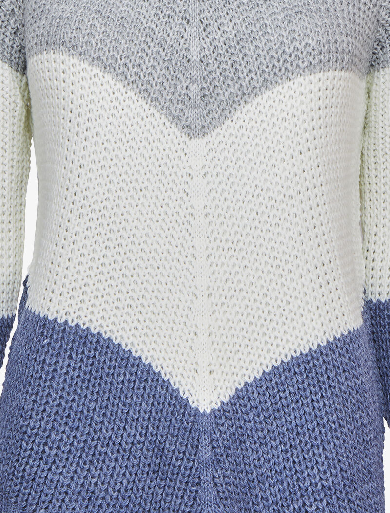 Pull en maille épaisse à motif en V tricolore - Marine - Image 3