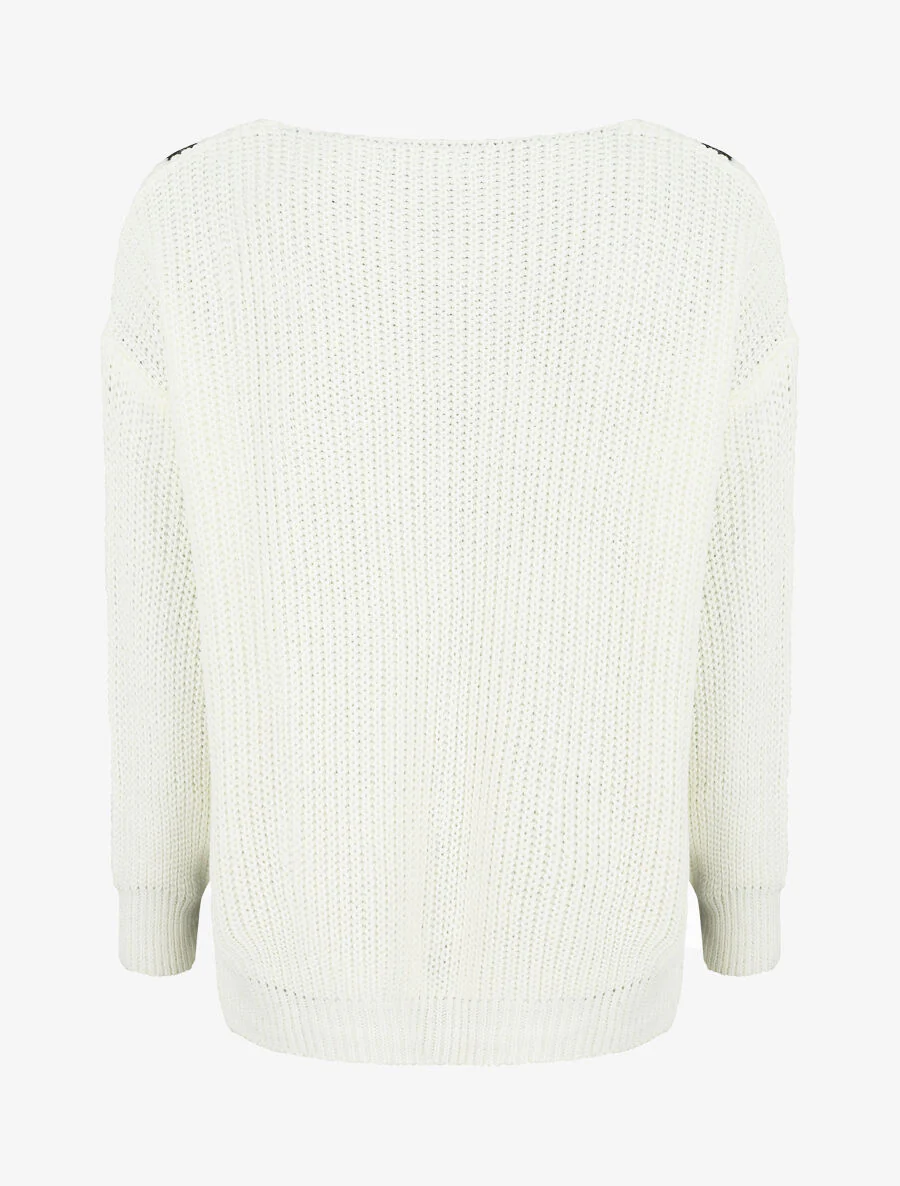 Pull en maille imprimé rayures en V - Blanc - Image 2