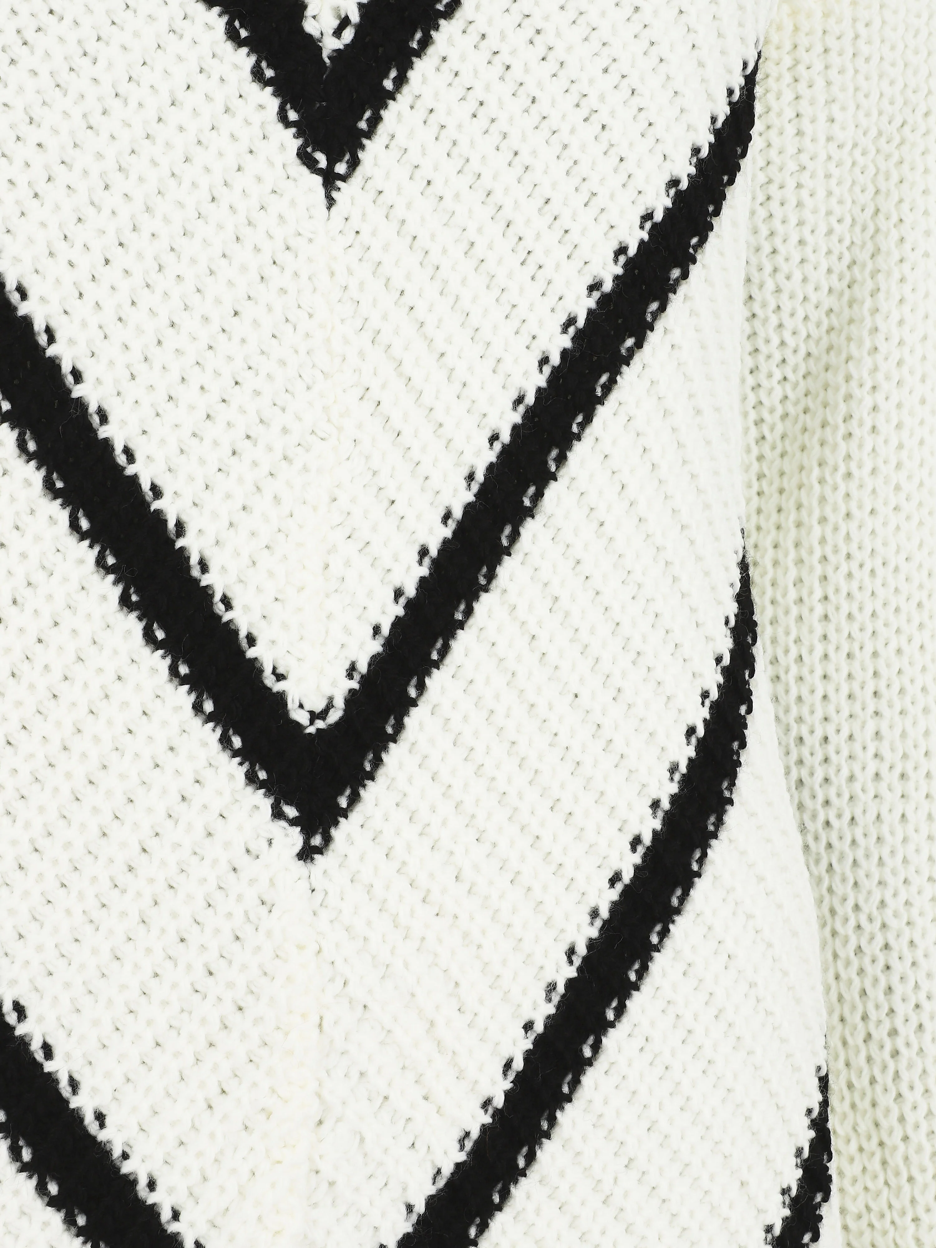 Pull en maille imprimé rayures en V - Blanc - Image 3