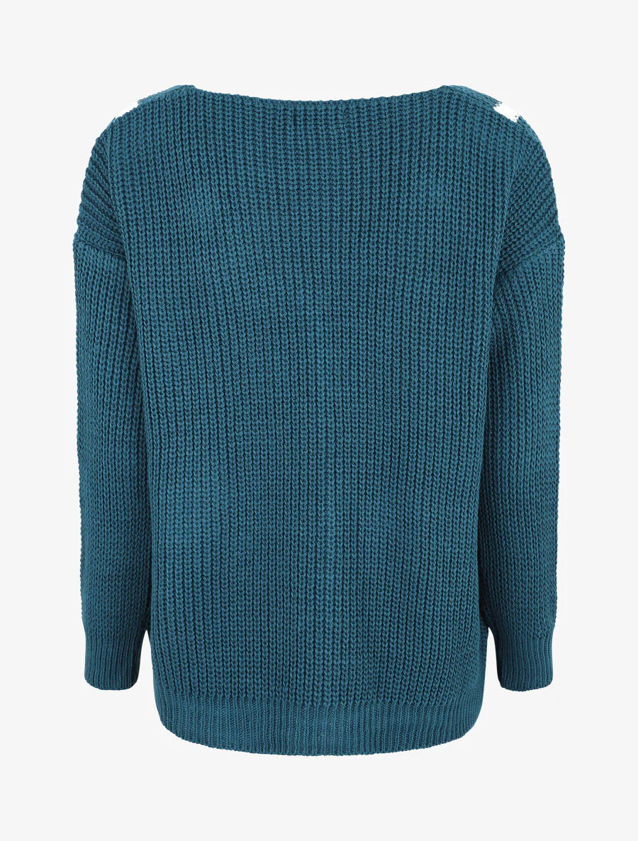Pull en maille imprimé rayures en V - Bleu canard - Image 2