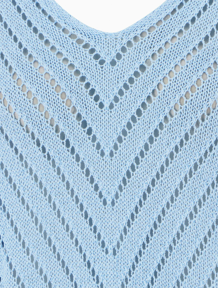 Pull en maille légère à col V - Bleu ciel - Image 3