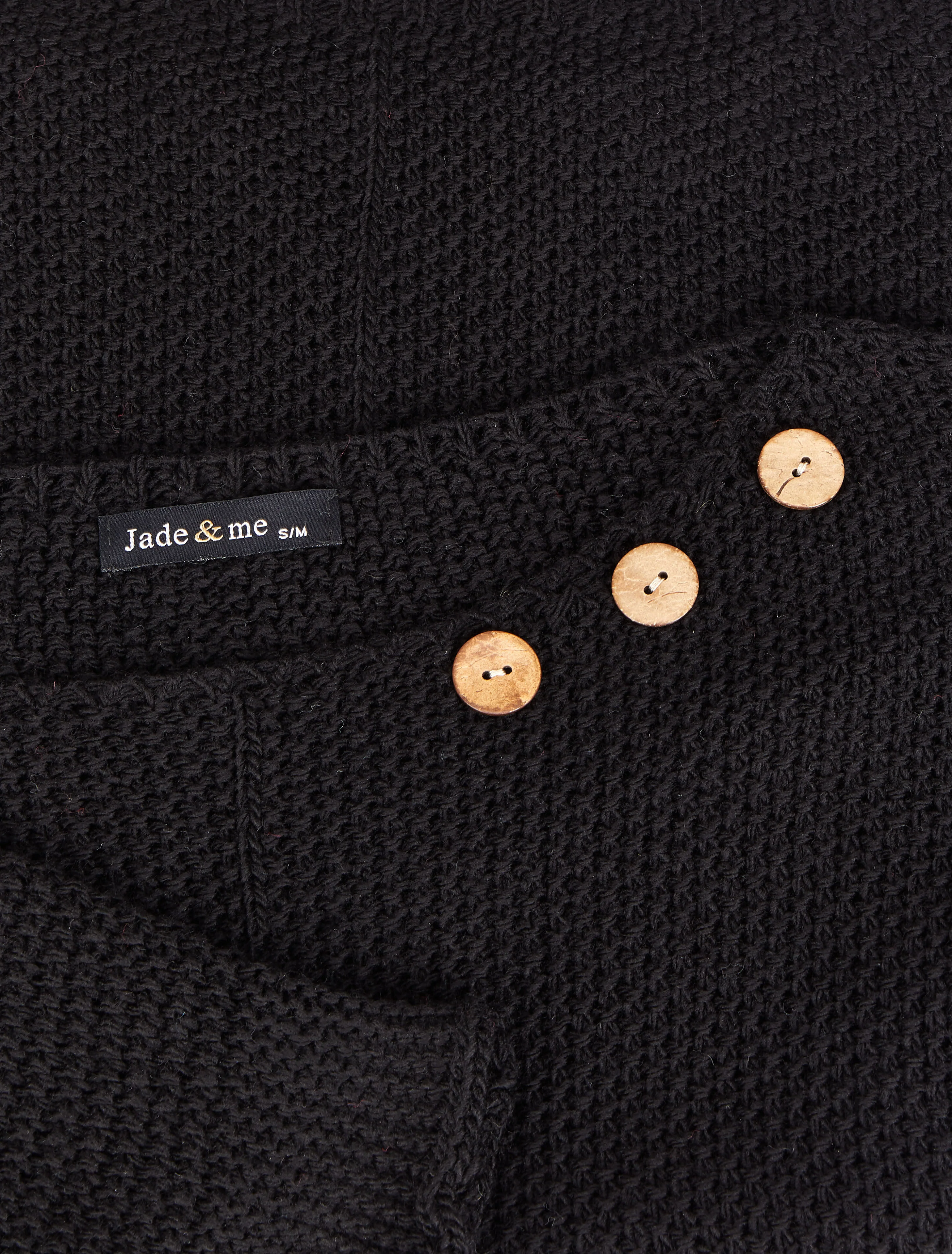 Pull en maille point de riz à col bateau boutonné - Noir - Image 3