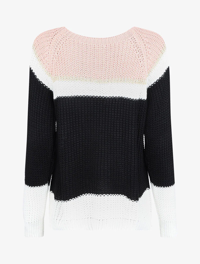 Pull en maille rayée irisée et manches raglan - Rose poudré - Image 2