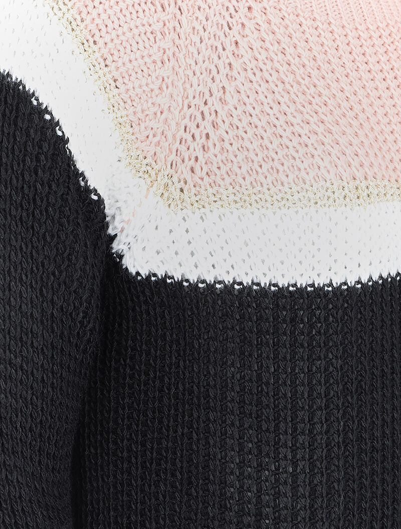 Pull en maille rayée irisée et manches raglan - Rose poudré - Image 3