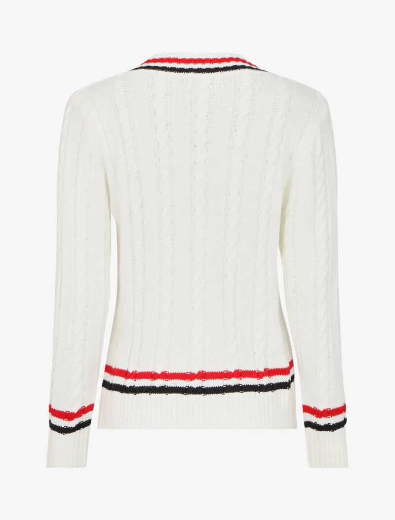 Pull en maille torsadée à rayures - Blanc - Image 2
