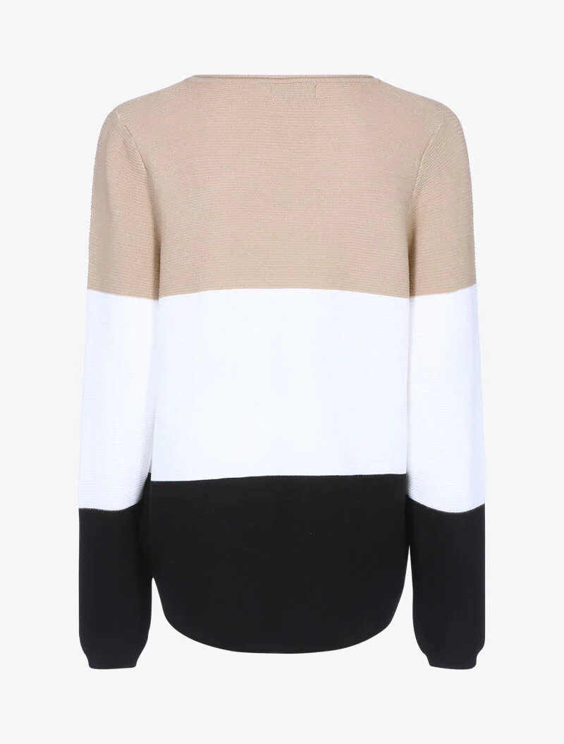 Pull en maille tricolore - camel/écru/noir - Image 2