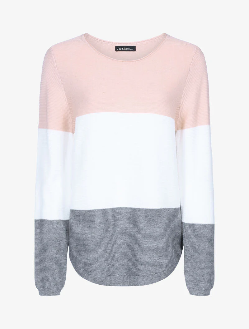 Pull en maille tricolore - rose/écru/gris foncé
