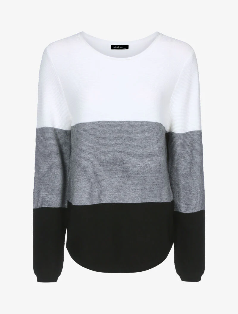 Pull en maille tricolore - écru/gris foncé/noir
