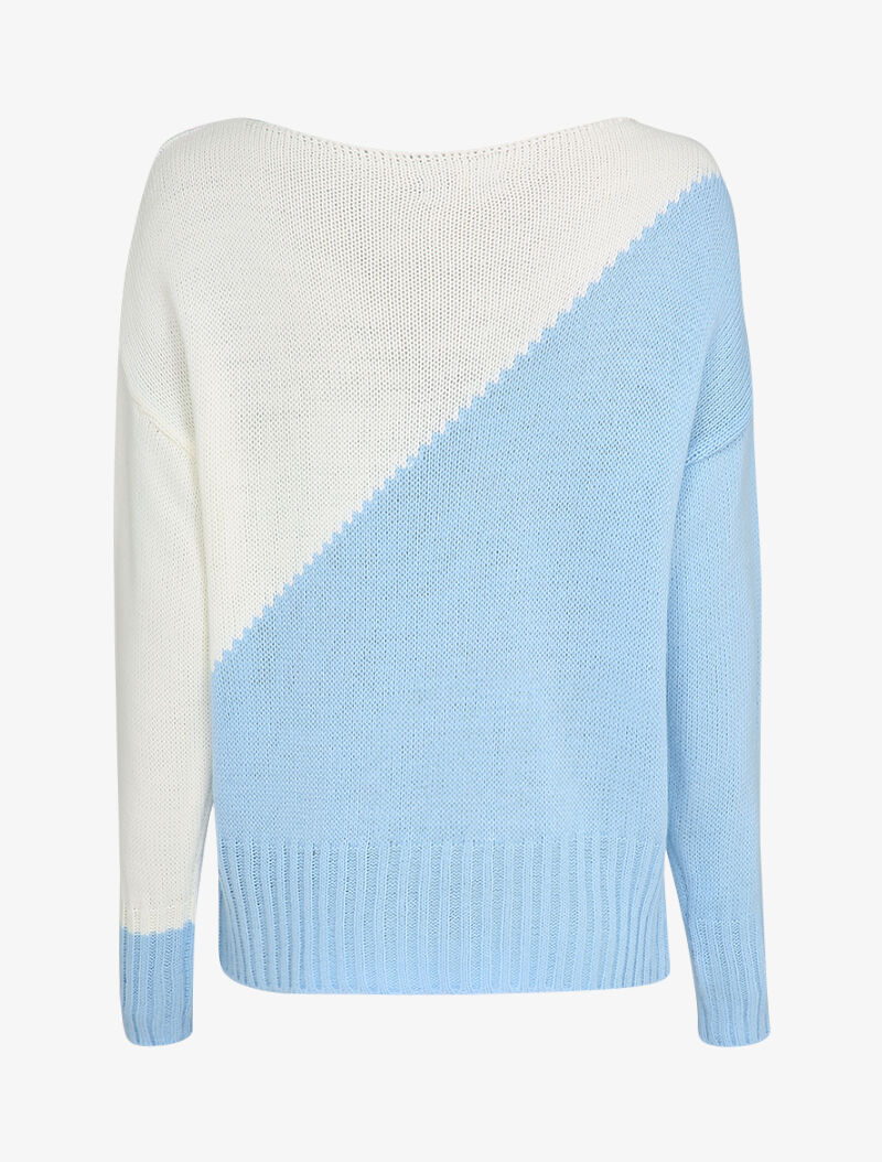 Pull en maille tricot bicolore - Bleu ciel/blanc - Image 2