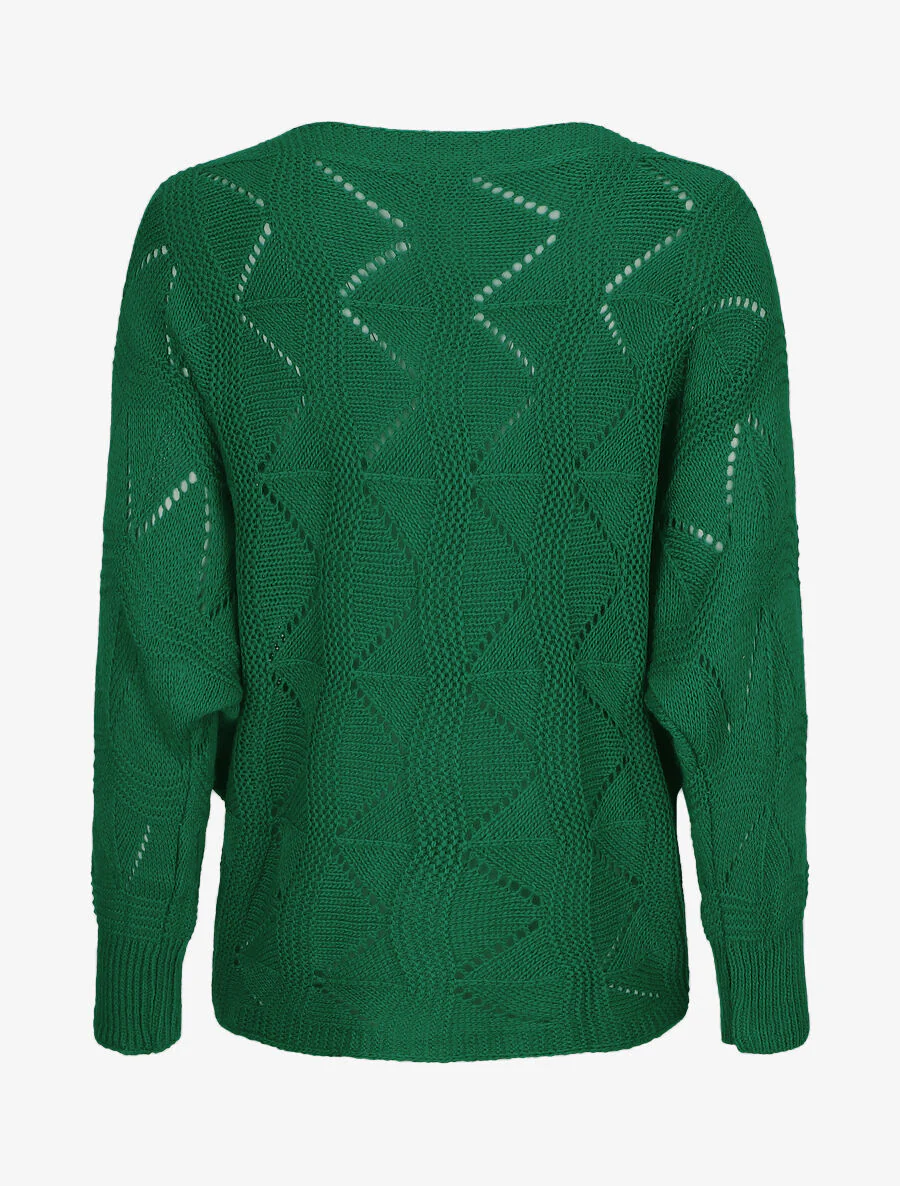 Pull en maille zigzag - Vert - Image 2