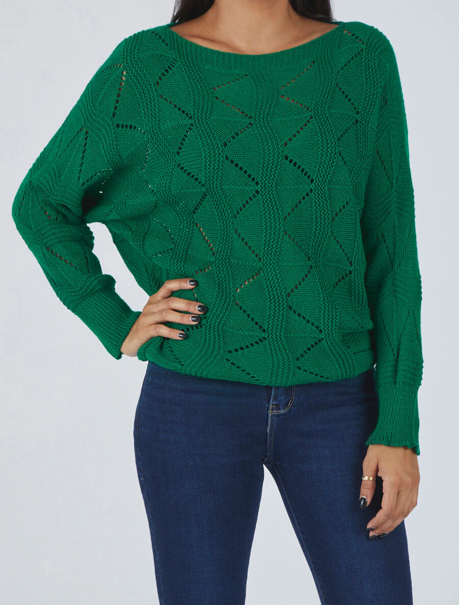 Pull en maille zigzag - Vert - Image 4