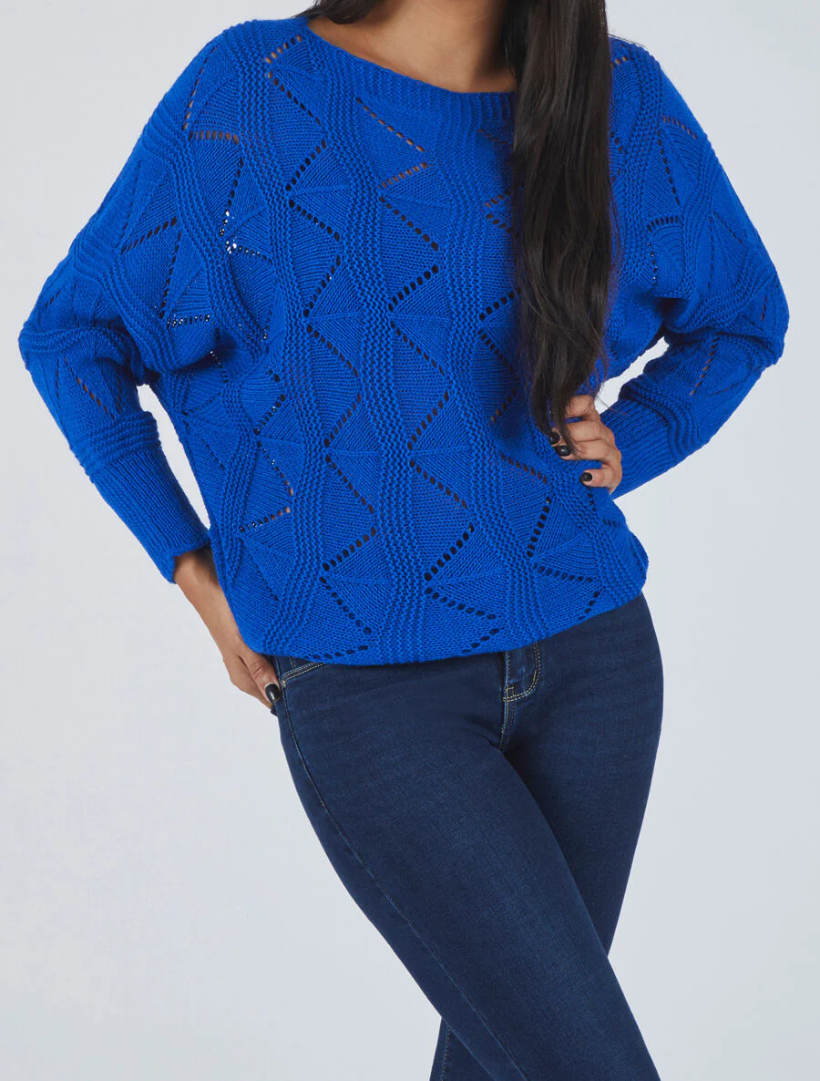 Pull en maille zigzag - Bleu électrique - Image 4