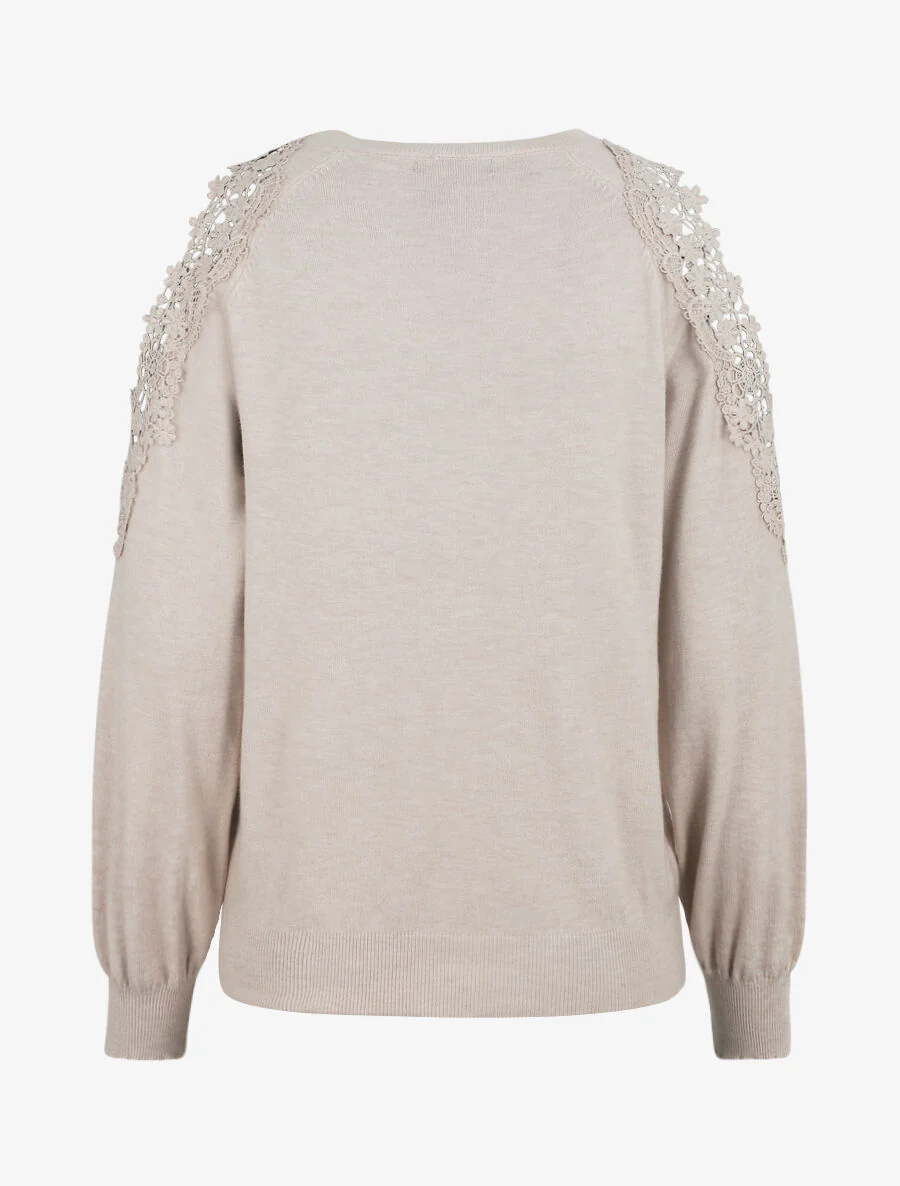 Pull épaules ajourées en dentelle - Beige - Image 3