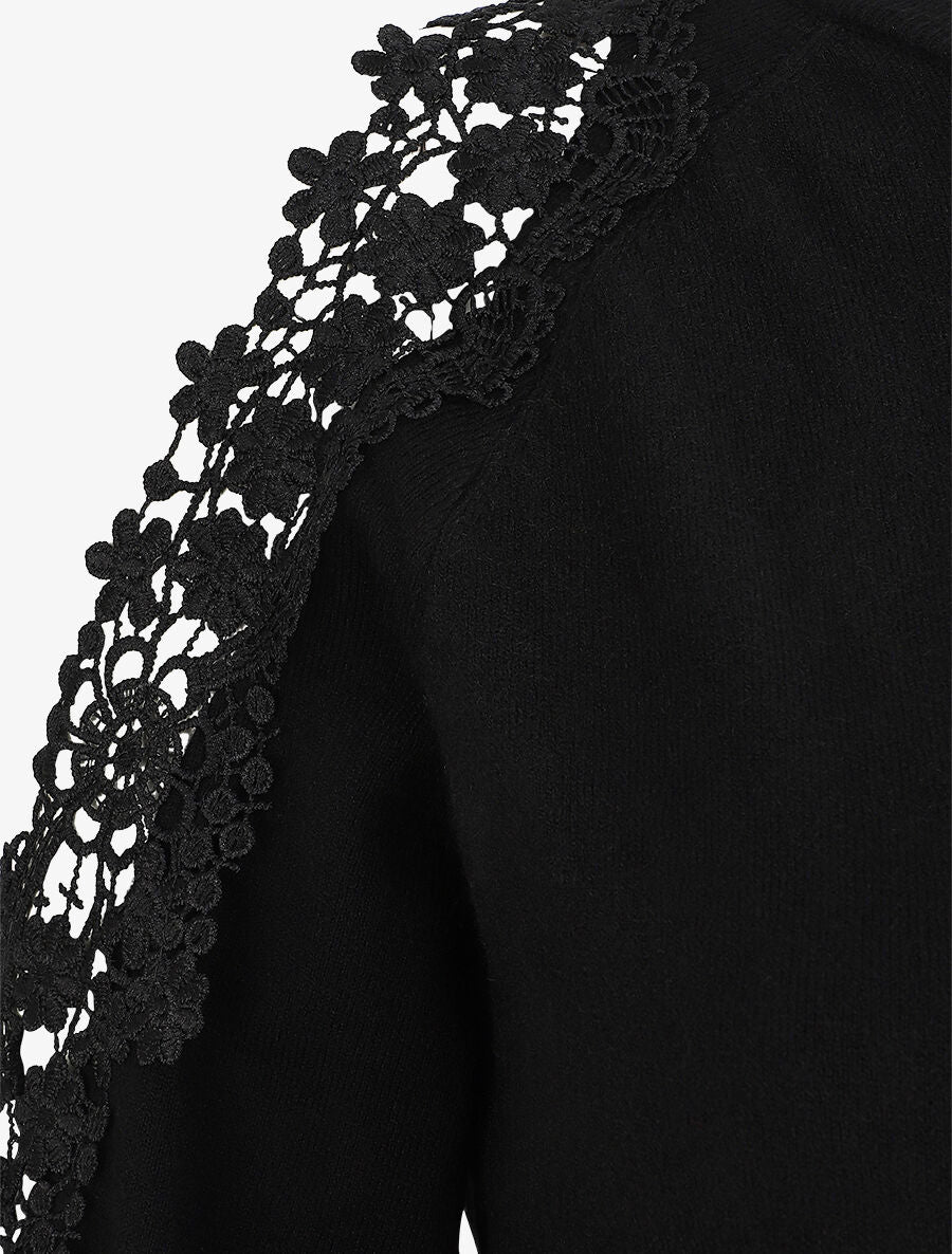Pull épaules ajourées en dentelle - Noir - Image 4