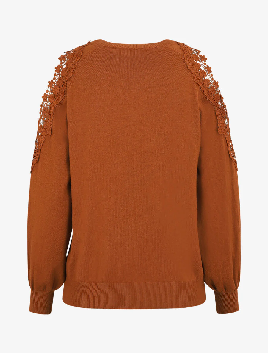 Pull épaules ajourées en dentelle - Terre de sienne - Image 3
