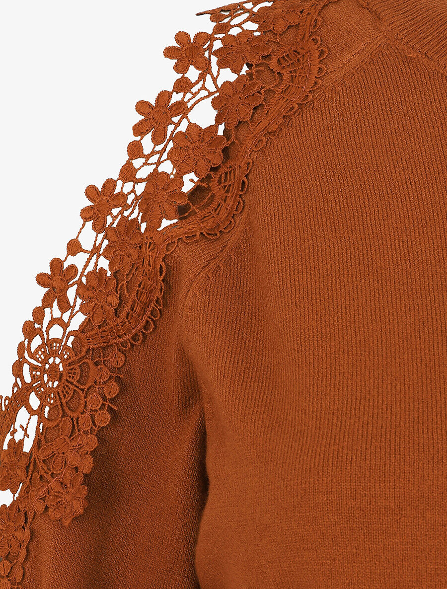 Pull épaules ajourées en dentelle - Terre de sienne - Image 4