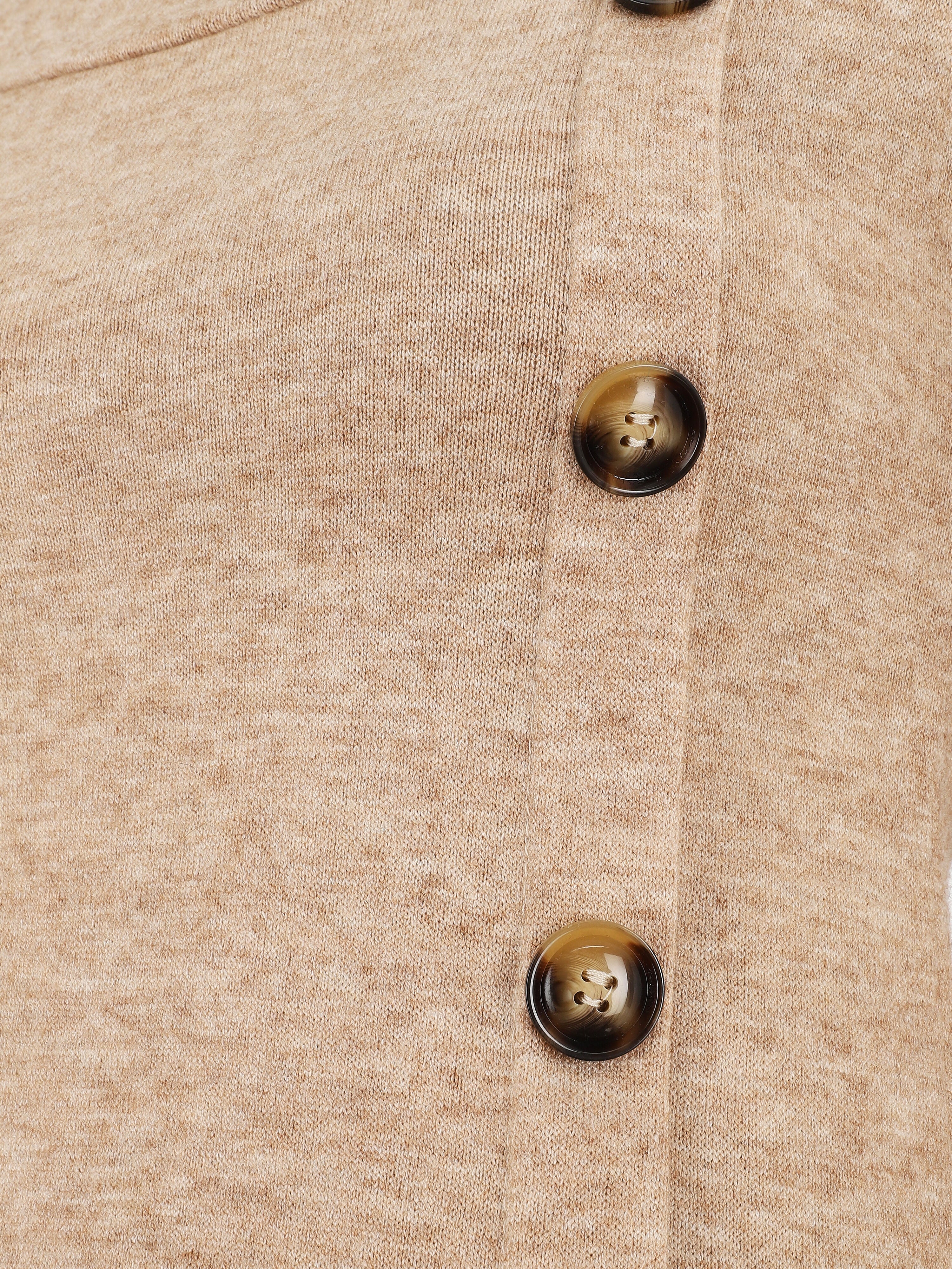Pull fin à boutons décoratifs - Camel - Image 3