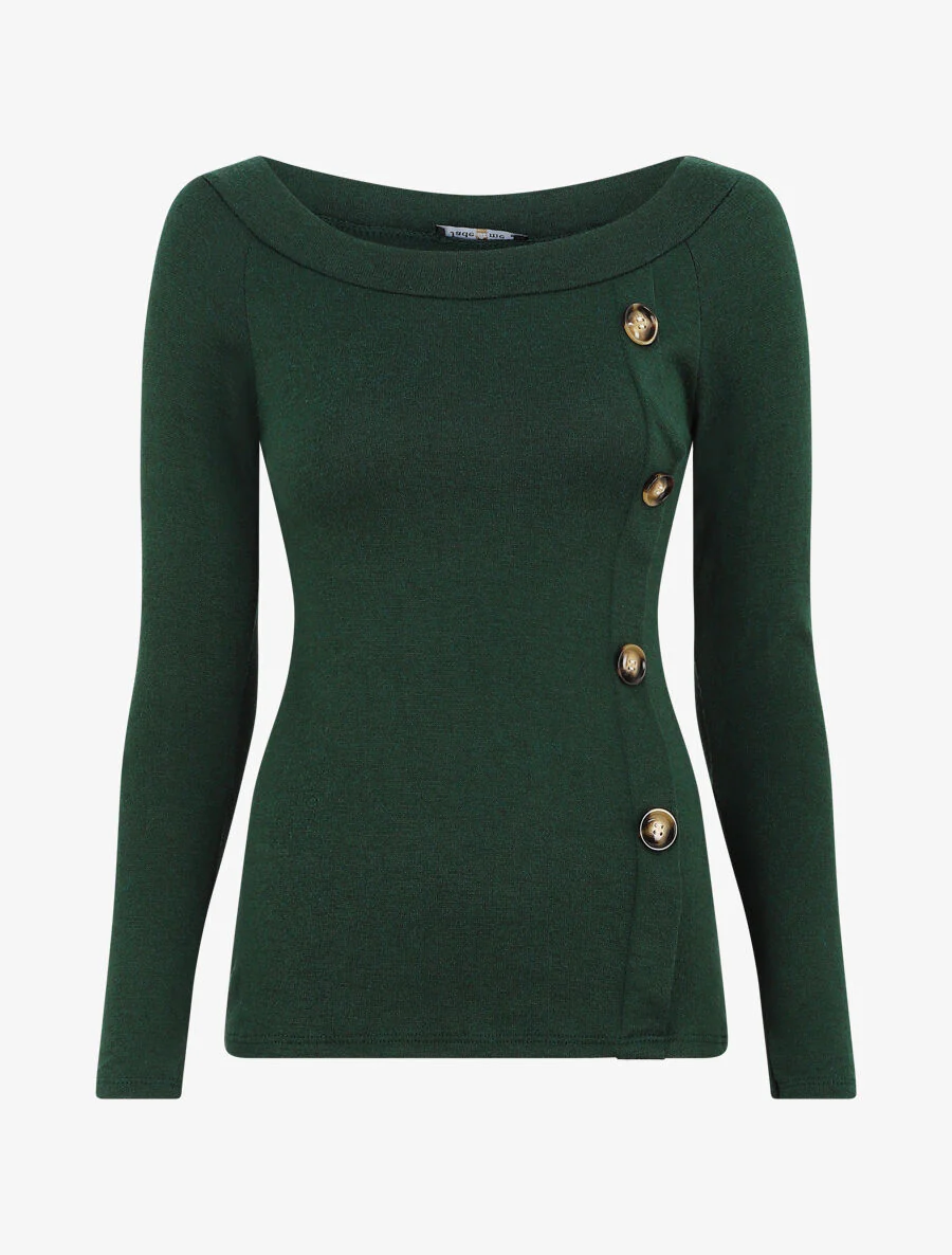 Pull fin à boutons décoratifs - Vert foncé