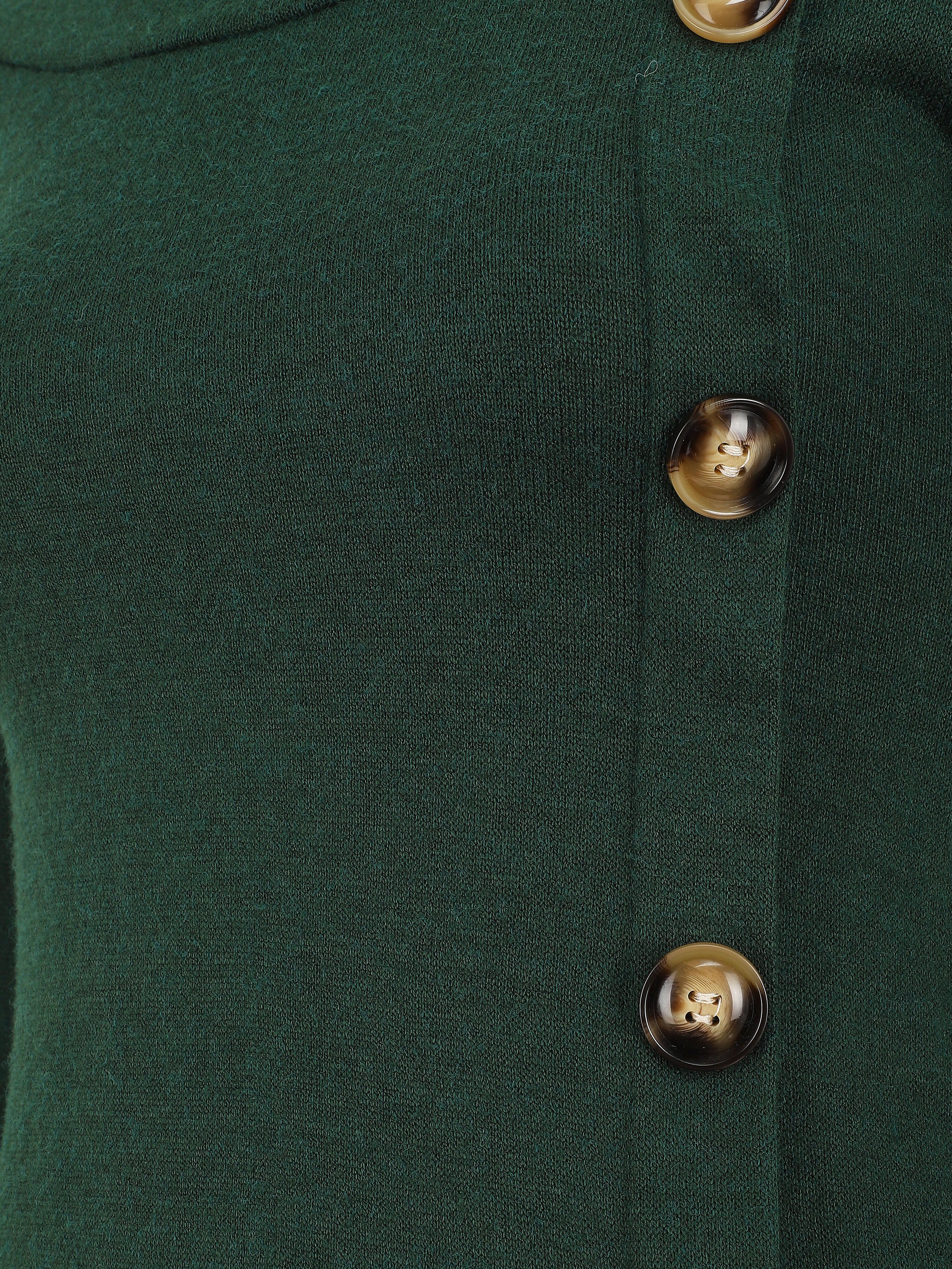 Pull fin à boutons décoratifs - Vert foncé - Image 3