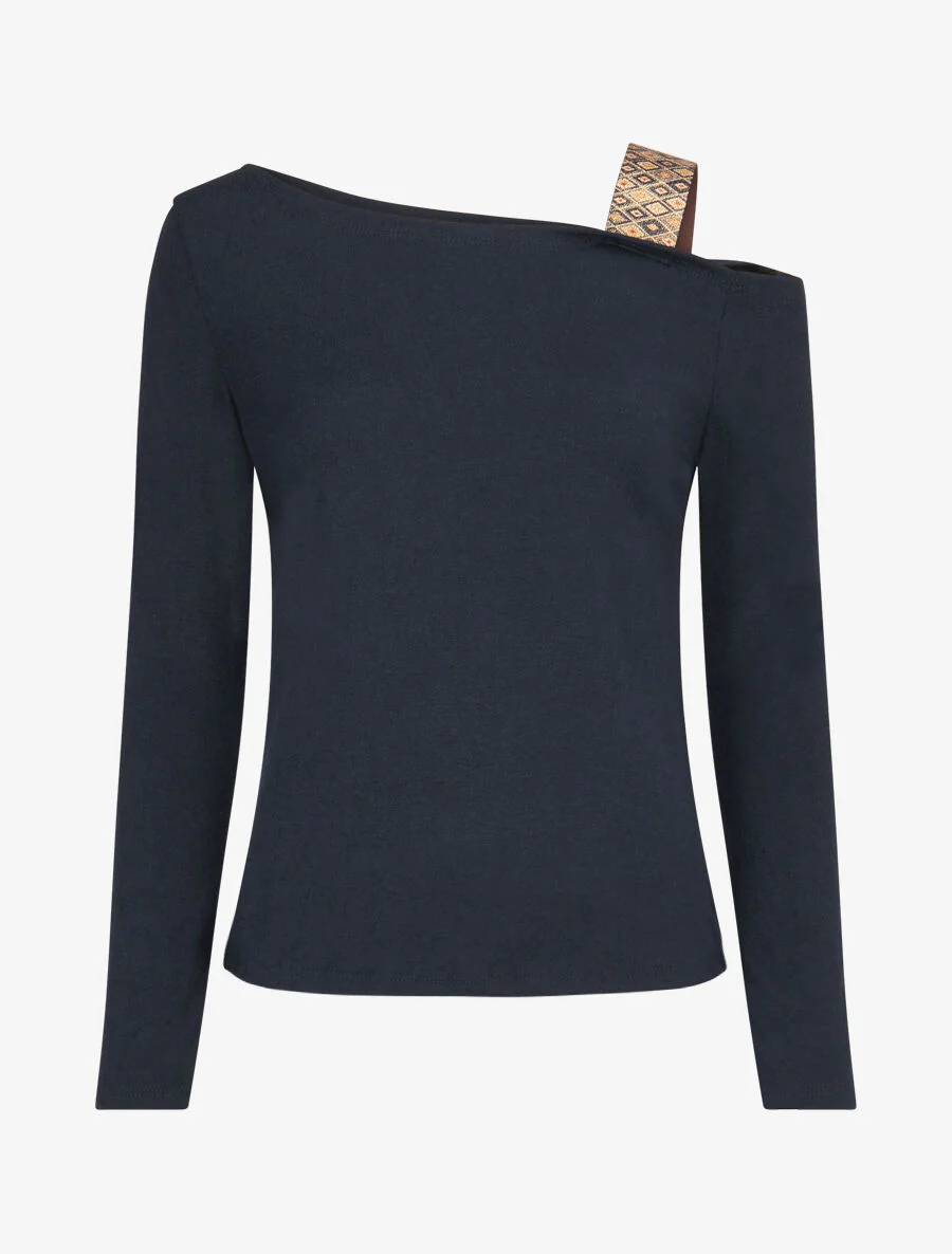 Pull fin à bretelle irisée imprimé graphique - Marine