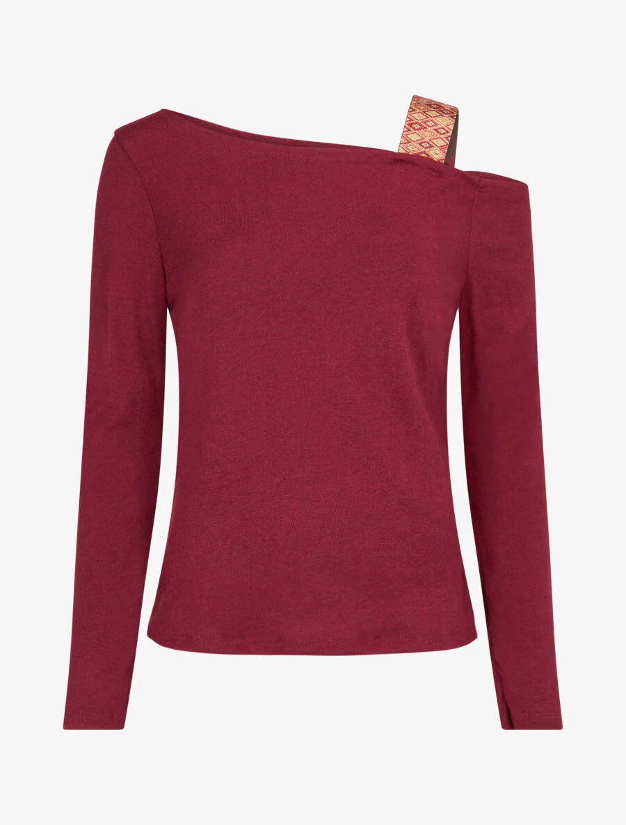 Pull fin à bretelle irisée imprimé graphique - Lie de vin