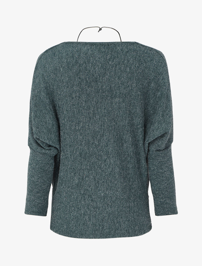 Pull fin à col bénitier et manches dolman - Vert émeraude - Image 2