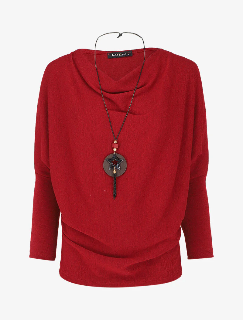 Pull fin à col bénitier et manches dolman - Bordeaux