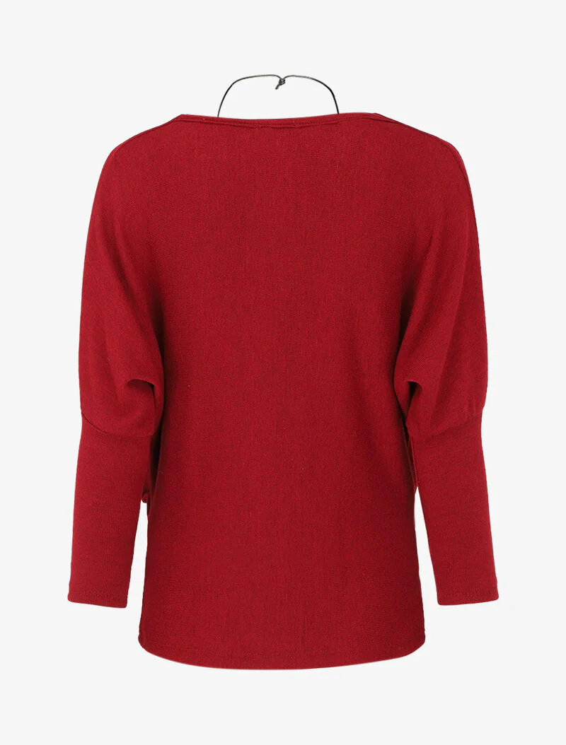 Pull fin à col bénitier et manches dolman - Bordeaux - Image 2