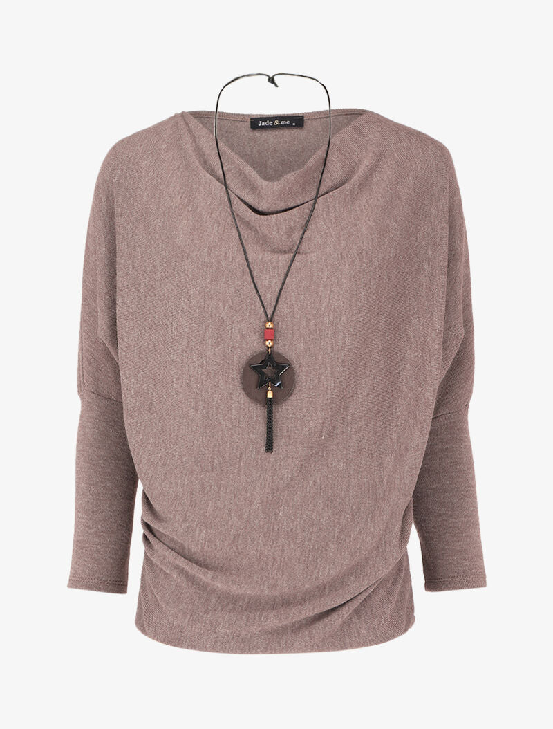 Pull fin à col bénitier et manches dolman - Taupe