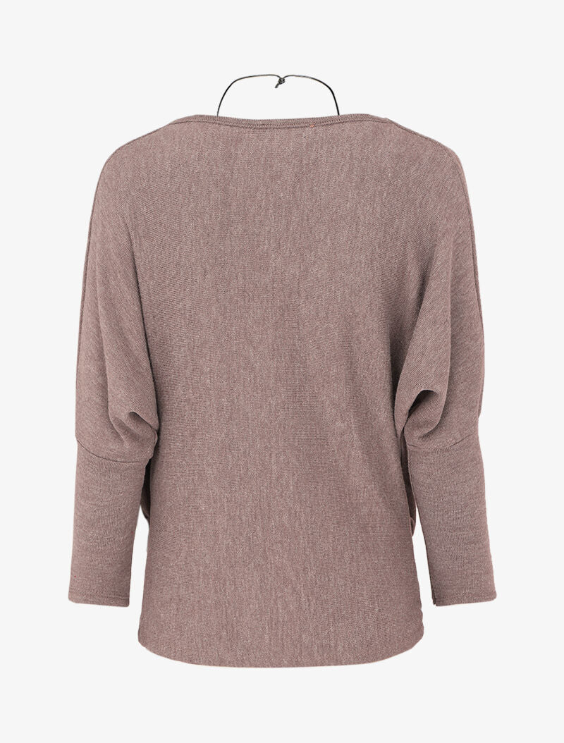 Pull fin à col bénitier et manches dolman - Taupe - Image 2
