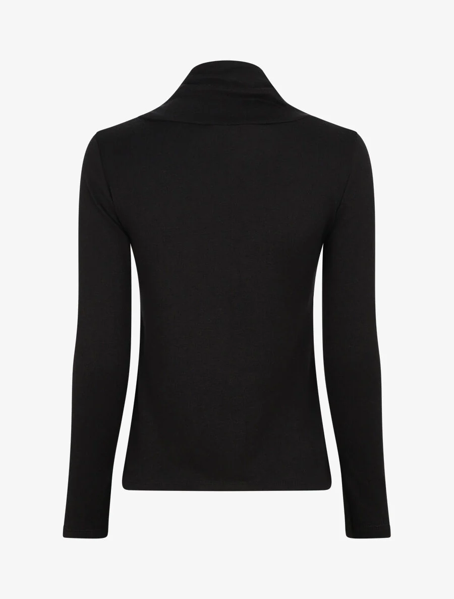 Pull fin à col montant et boutons décoratifs - Noir - Image 2