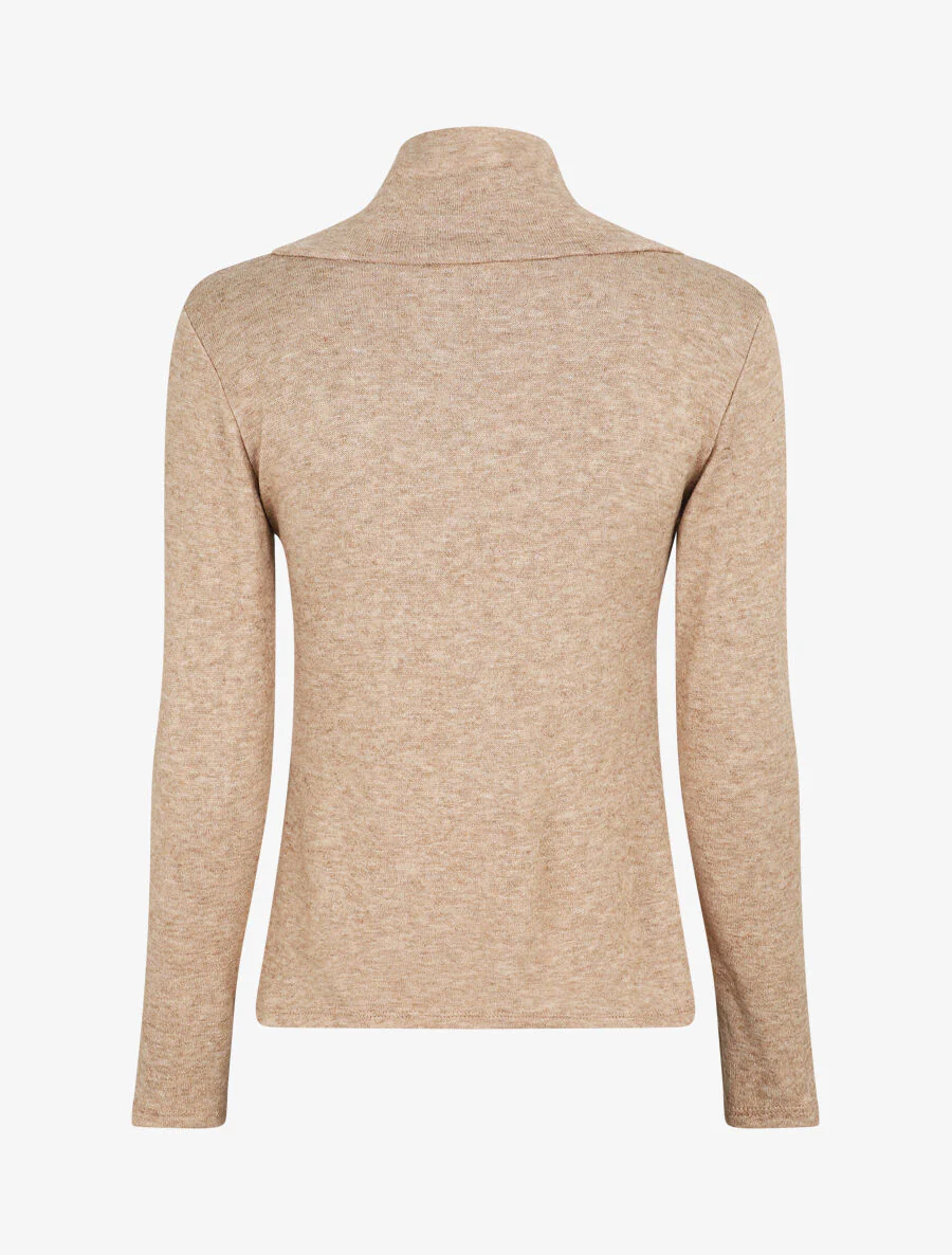 Pull fin à col montant et boutons décoratifs - Beige - Image 2
