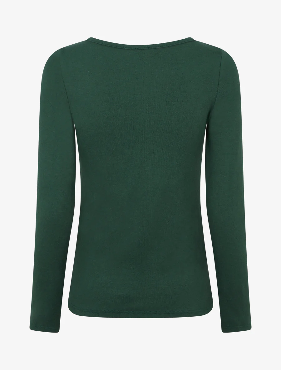 Pull fin à col rond ajouré à boucle - Vert foncé - Image 2