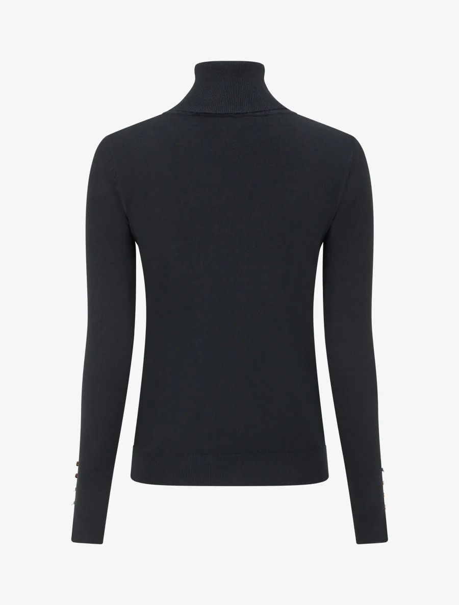Pull fin à col roulé et boutons décoratifs - Noir - Image 2