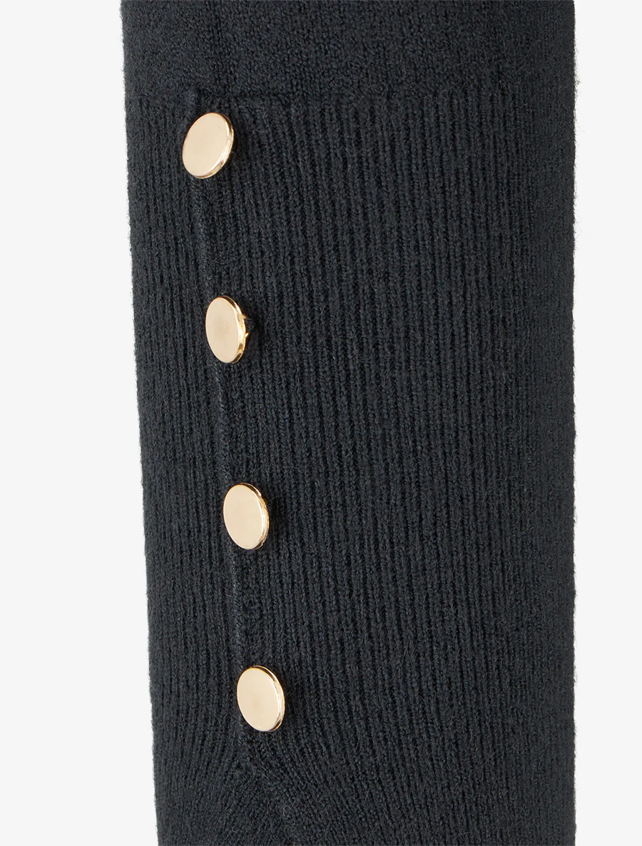 Pull fin à col roulé et boutons décoratifs - Noir - Image 3