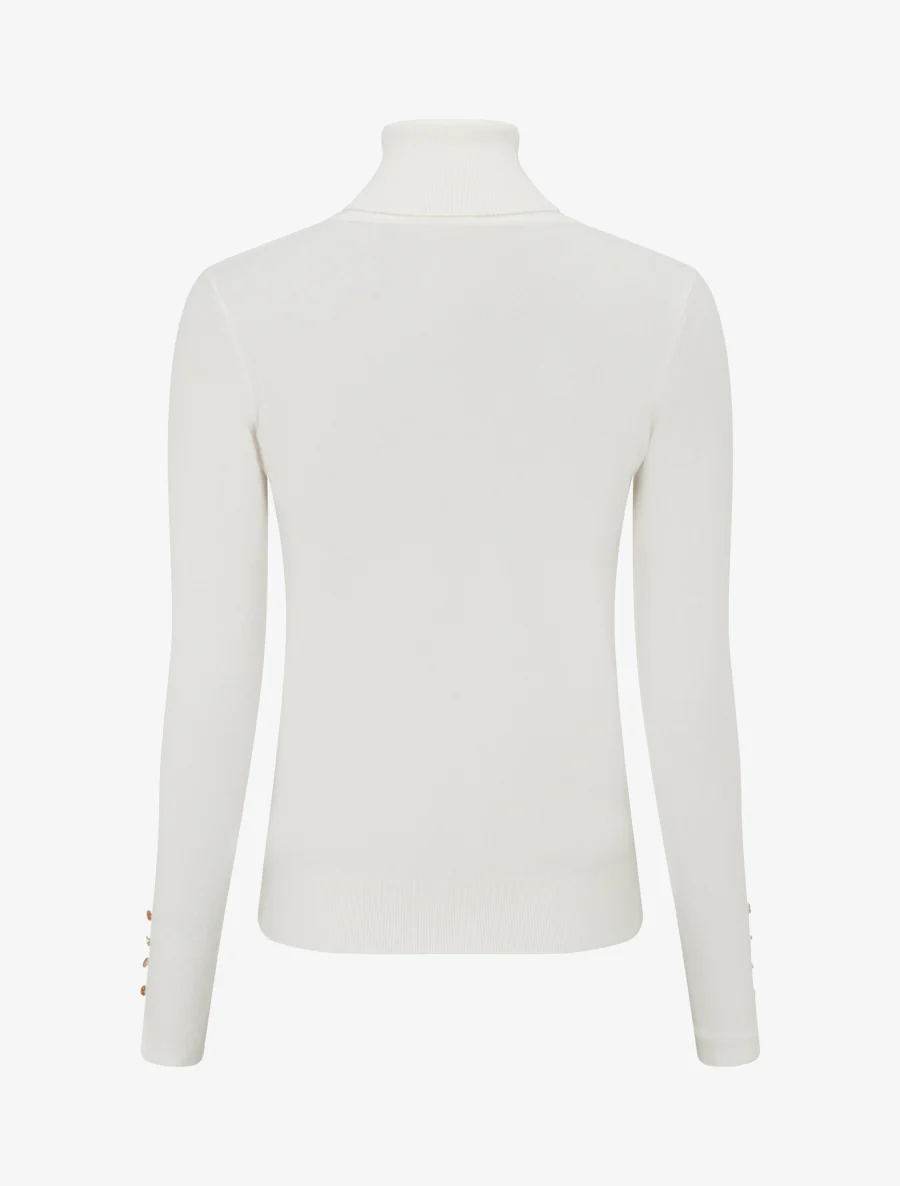 Pull fin à col roulé et boutons décoratifs - Crème - Image 2
