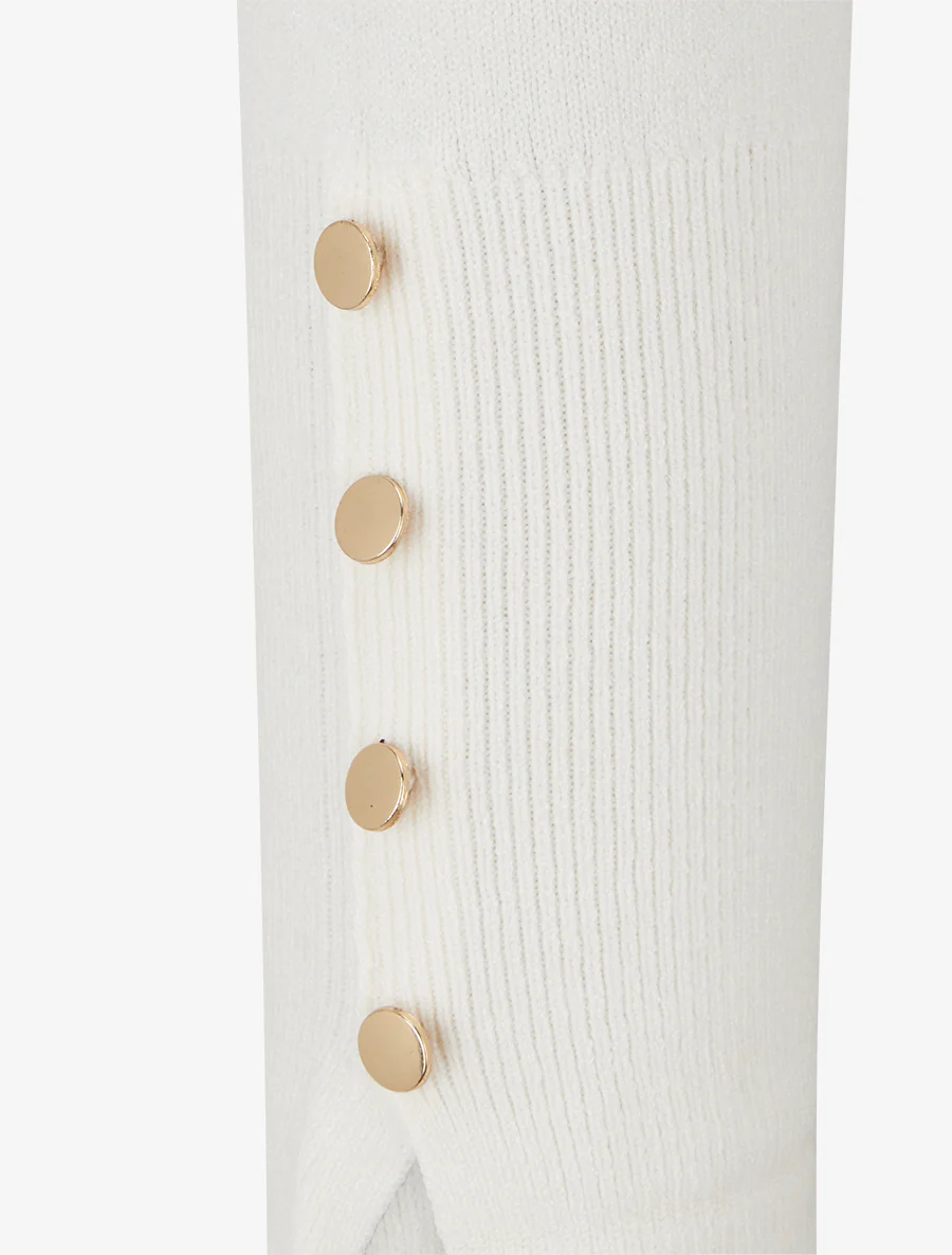 Pull fin à col roulé et boutons décoratifs - Crème - Image 3