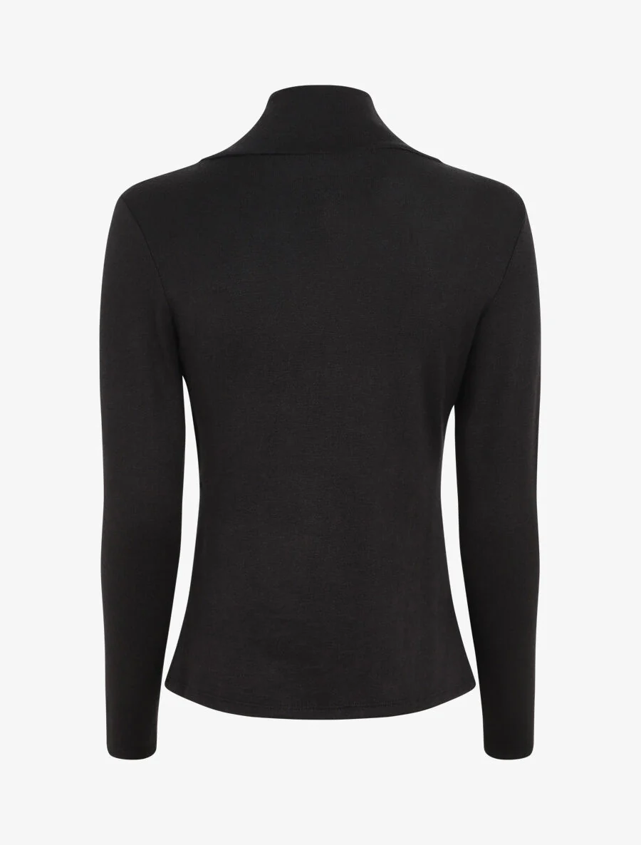 Pull fin à col V fantaisie zippé - Noir - Image 2