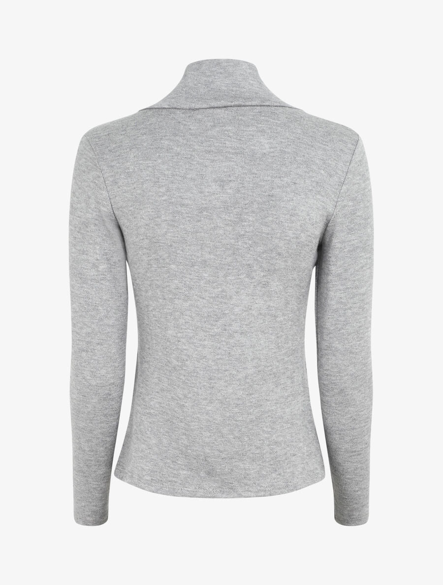 Pull fin à col V fantaisie zippé - Gris - Image 2