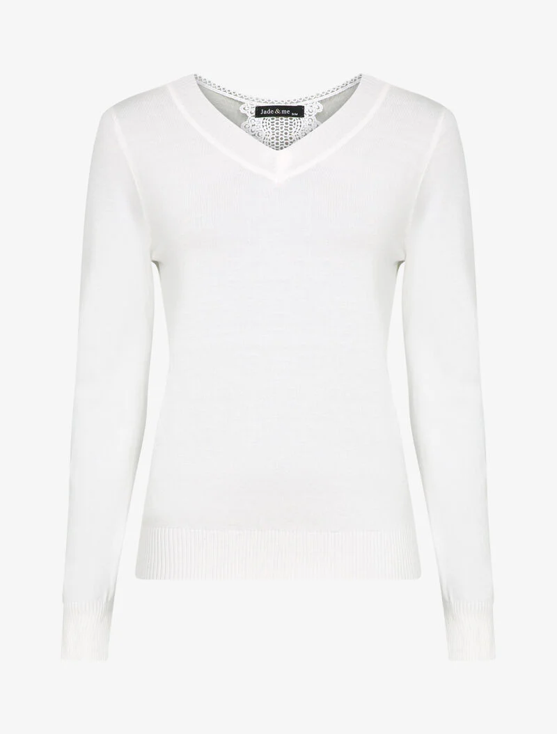 Pull fin à dos en dentelle ajourée - Blanc
