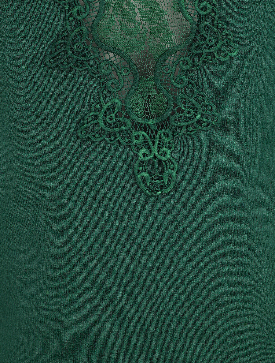 Pull fin à dos en dentelle - Vert émeraude - Image 3