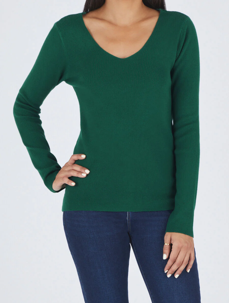 Pull fin à dos en dentelle - Vert émeraude - Image 4