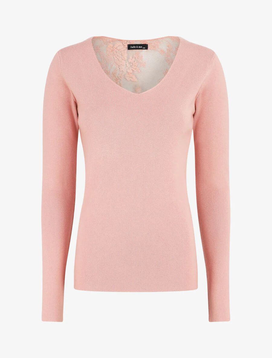 Pull fin à dos en dentelle - Rose - Image 2