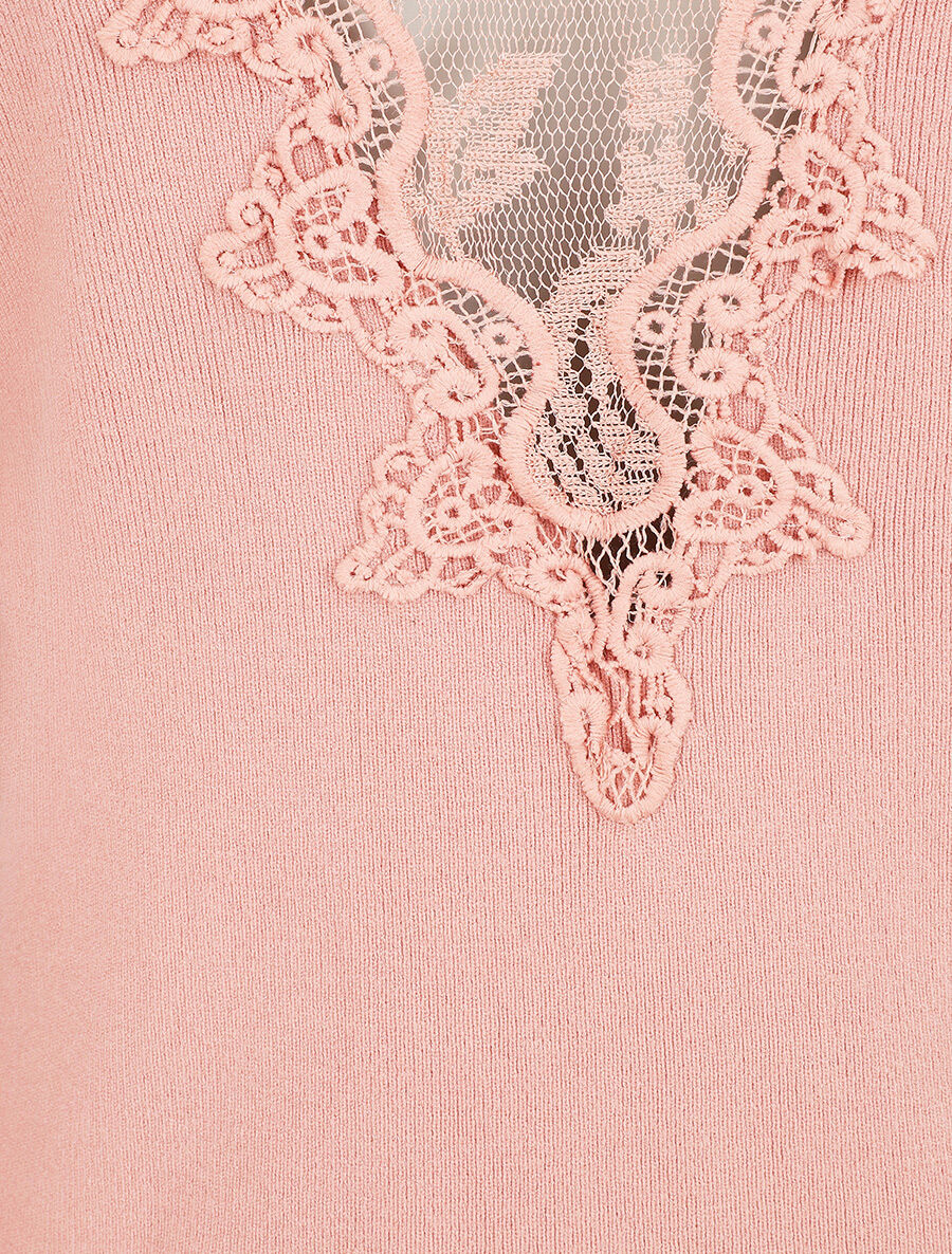 Pull fin à dos en dentelle - Rose - Image 4